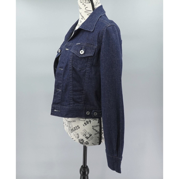 Y2K Pepe Jeans London Cropped Jacket Womens Medium Blue Metallic Thread Sparkle - Picture 5 of 14